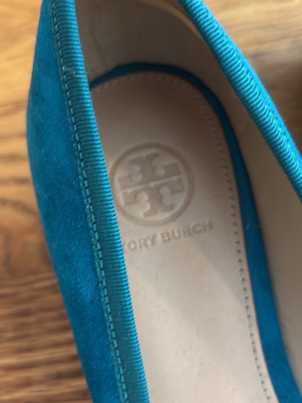 Women’s Tory Burch Teal Suede Wedge Ballet Pump - Picture 4 of 5